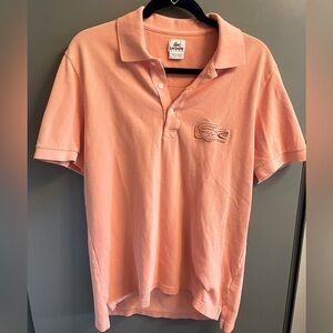 Mens Size 5‎ Lacoste polo with large logo, melon colored